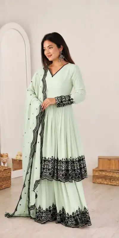 SP 71 Pista Faux Georgette Salwar Suit with Embroidery Work. Available at ₹2499 only. Delivery 4-6 Working Days. Shop now. | Jump Suits, Salwar suit, Designer Suits, Casual Suits, Creative suits, Palazzo Suits, Party Wear Suits, Patiala Suits, Straight Suits