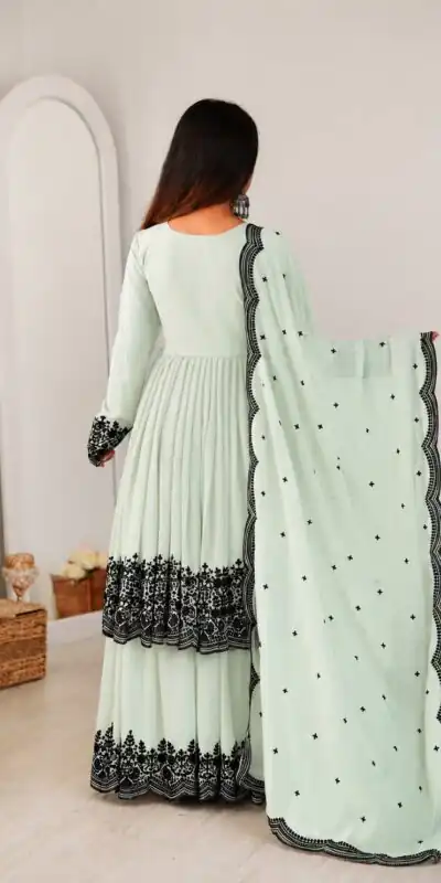 SP 71 Pista Faux Georgette Salwar Suit with Embroidery Work. Available at ₹2499 only. Delivery 4-6 Working Days. Shop now. | Jump Suits, Salwar suit, Designer Suits, Casual Suits, Creative suits, Palazzo Suits, Party Wear Suits, Patiala Suits, Straight Suits