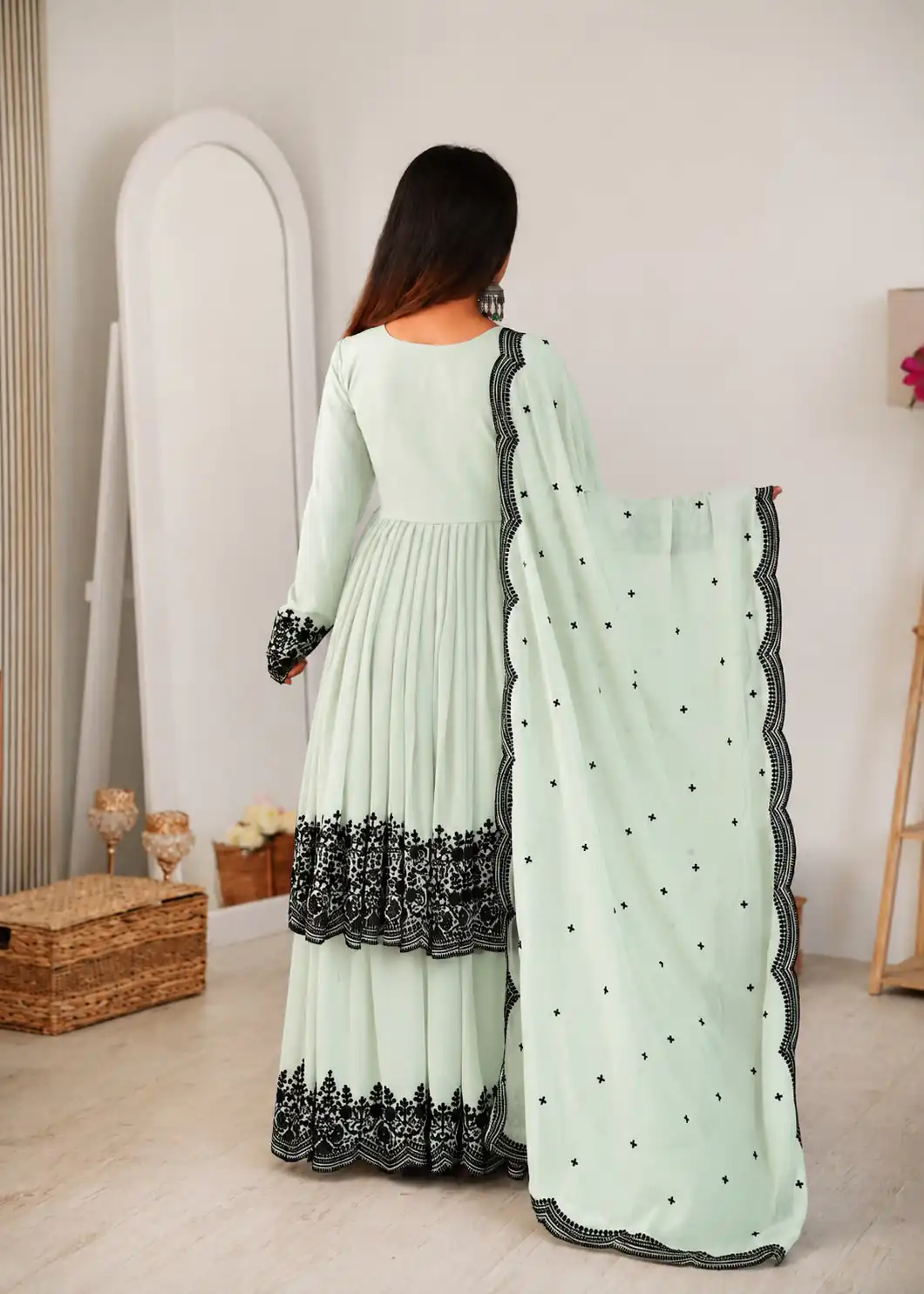 SP 71 Pista Faux Georgette Salwar Suit with Embroidery Work. Available at ₹2499 only. Delivery 4-6 Working Days. Shop now. | Jump Suits, Salwar suit, Designer Suits, Casual Suits, Creative suits, Palazzo Suits, Party Wear Suits, Patiala Suits, Straight Suits