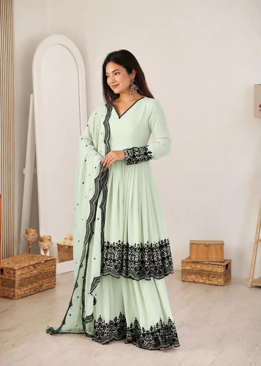 SP 71 Pista Faux Georgette Salwar Suit with Embroidery Work. Available at ₹2499 only. Delivery 4-6 Working Days. Shop now. | Jump Suits, Salwar suit, Designer Suits, Casual Suits, Creative suits, Palazzo Suits, Party Wear Suits, Patiala Suits, Straight Suits