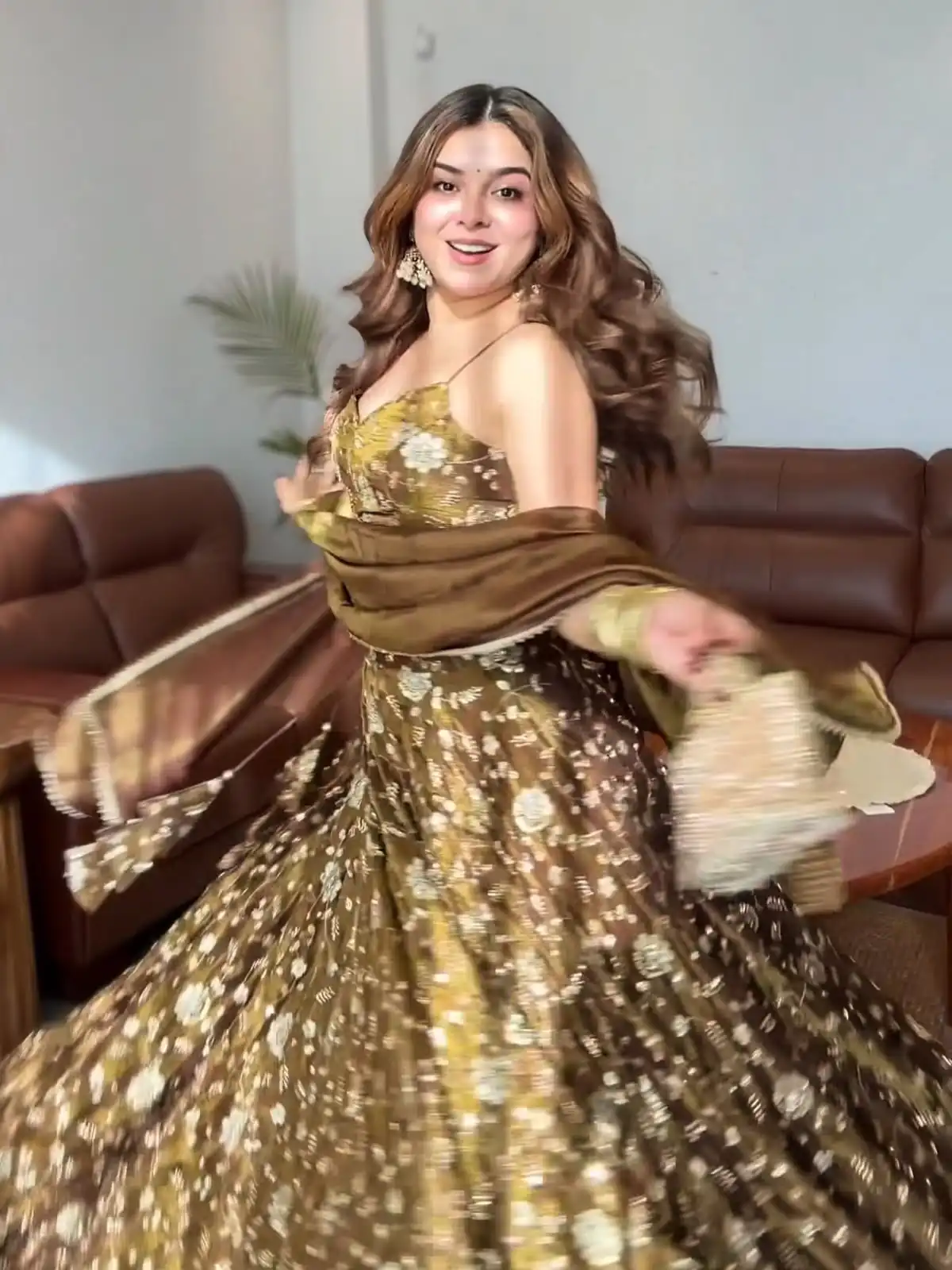 Aglow Brown Fandy Silk ⁠With Sequins Work Lehenga Choli - Image 3