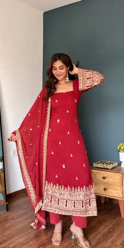 Alternative view of Attractive Red Faux Georgette Sequence Work Salwar Suit