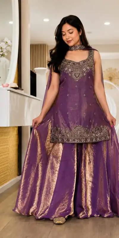 Alternative view of Bright Purple Frendy Silk Zari Embroidery Work Salwar Suit