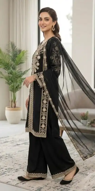 Alternative view of Cool Black Roman Sequins Embroidery Work Salwar Suit