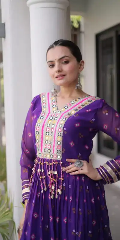 Alternative view of Cool Purple Faux Georgette Laheriya Print Work Gown