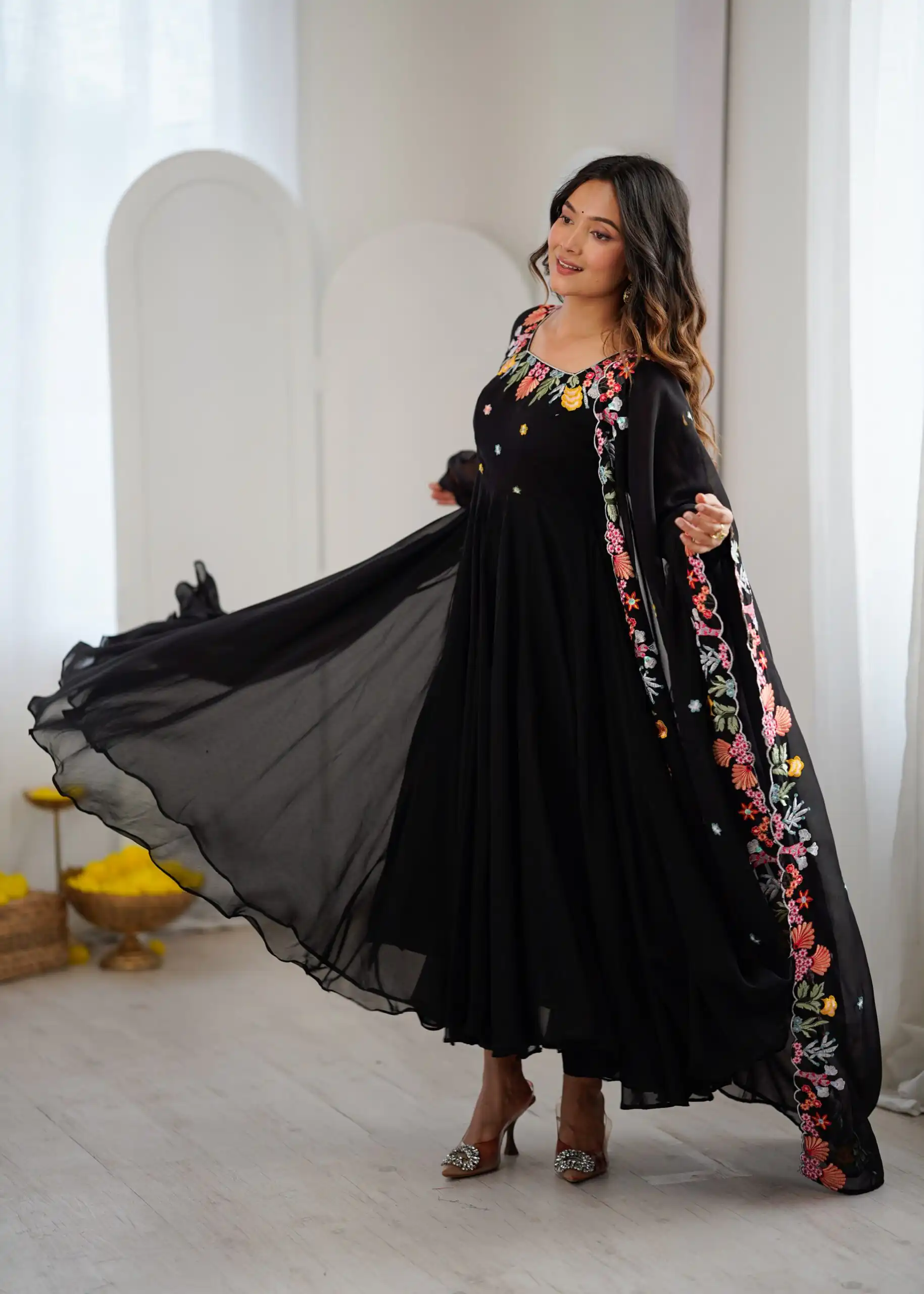Fancy Black Faux Georgette Embroidery Work Salwar Suit - Image 3