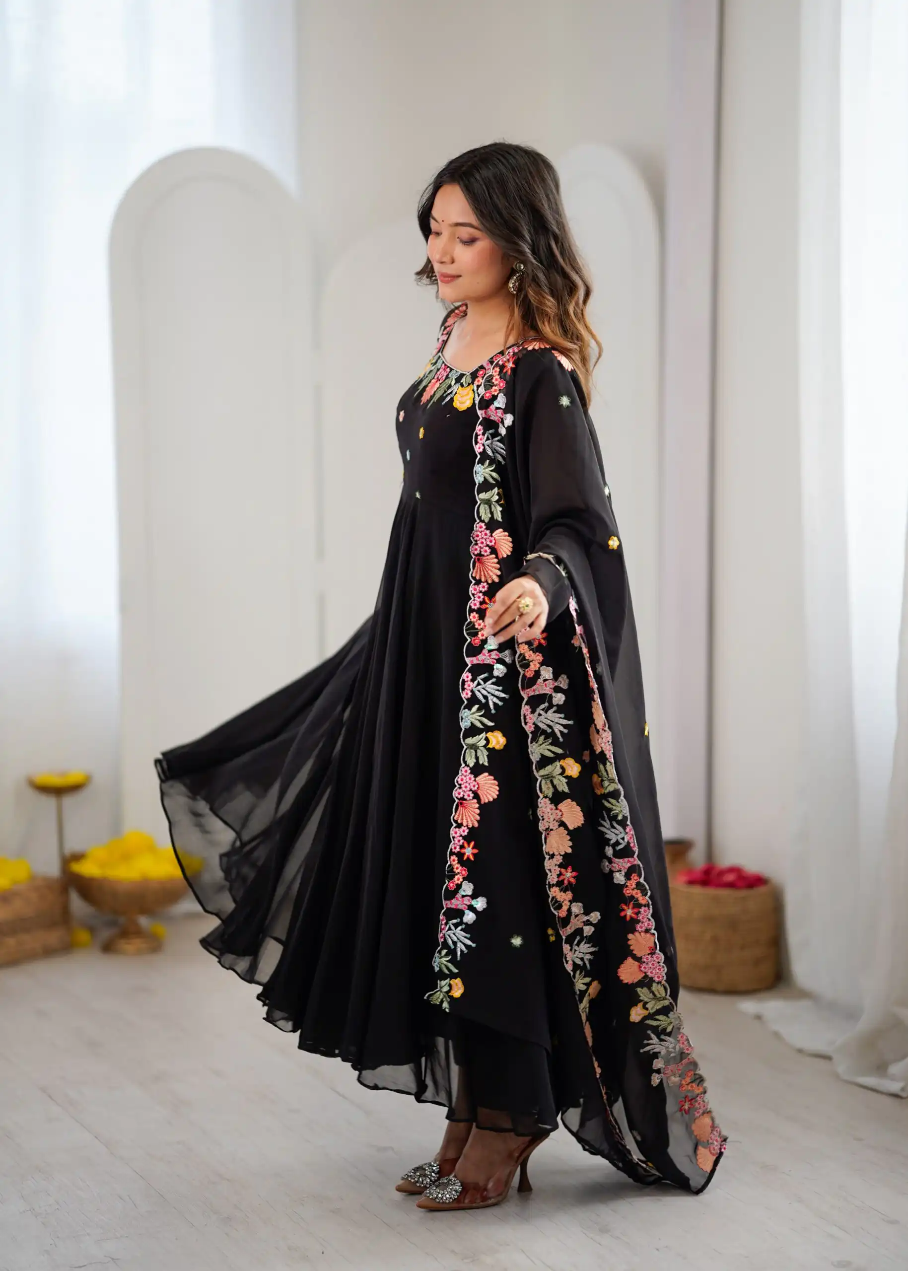 Fancy Black Faux Georgette Embroidery Work Salwar Suit - Image 12