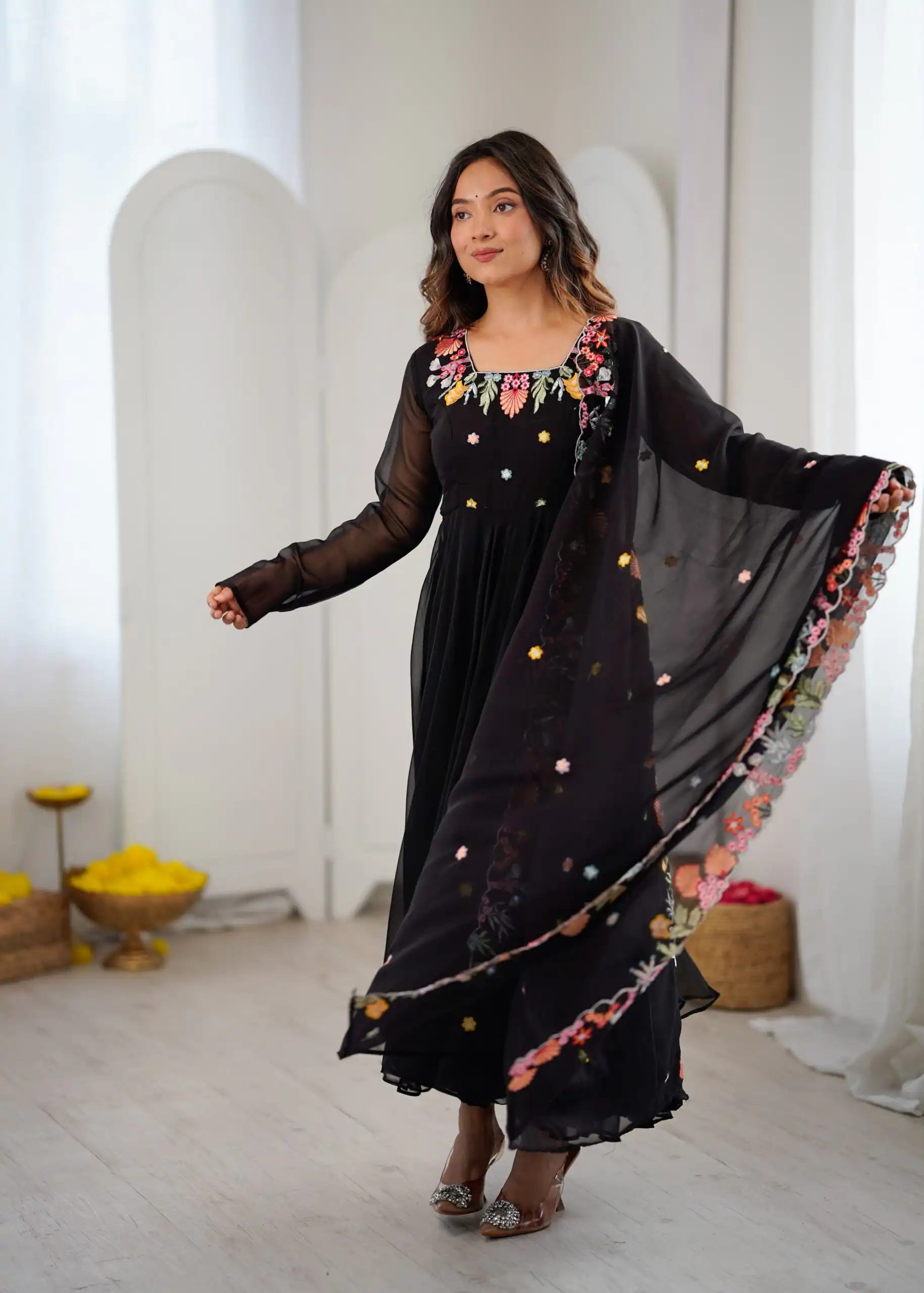 Fancy Black Faux Georgette Embroidery Work Salwar Suit - Image 7
