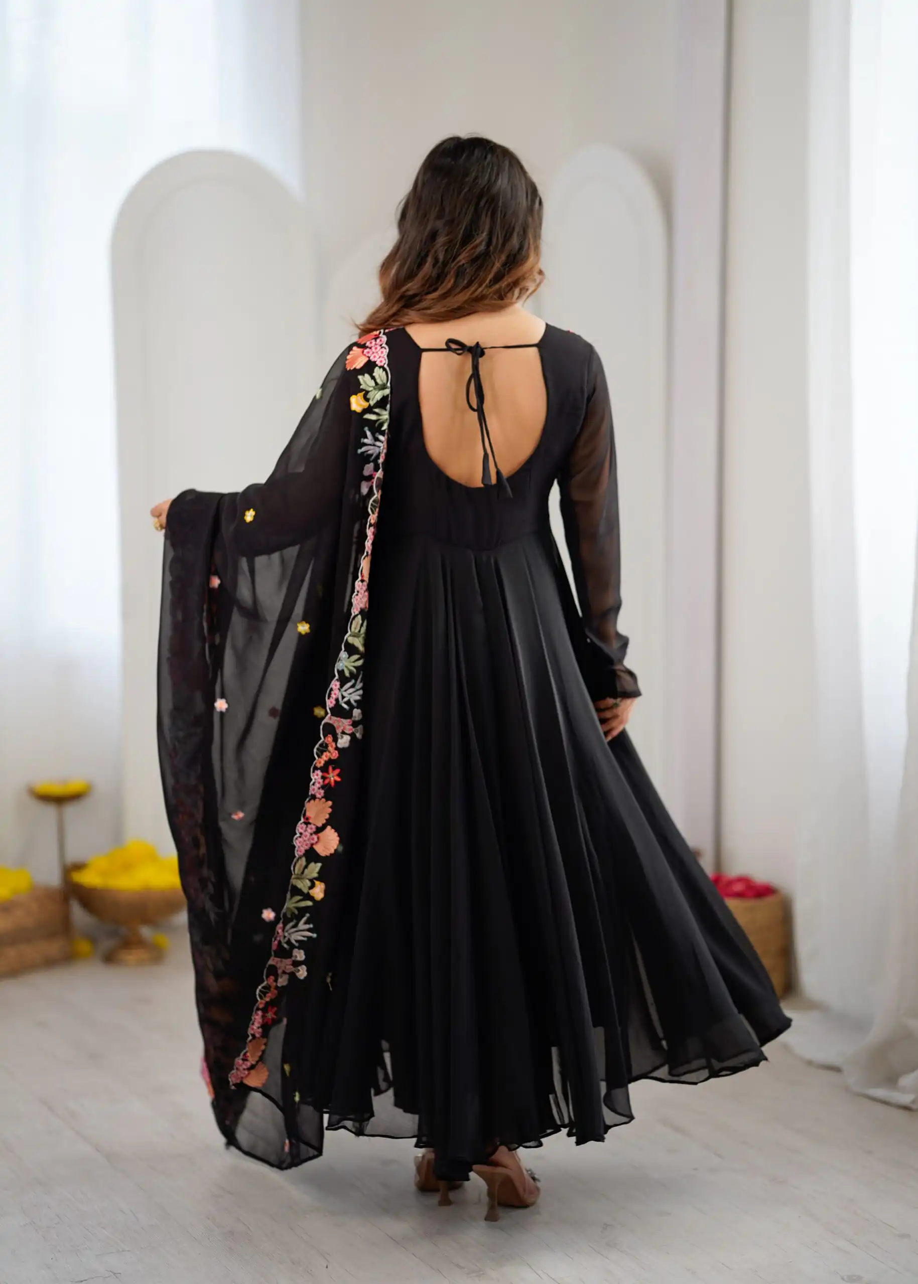 Fancy Black Faux Georgette Embroidery Work Salwar Suit - Image 16