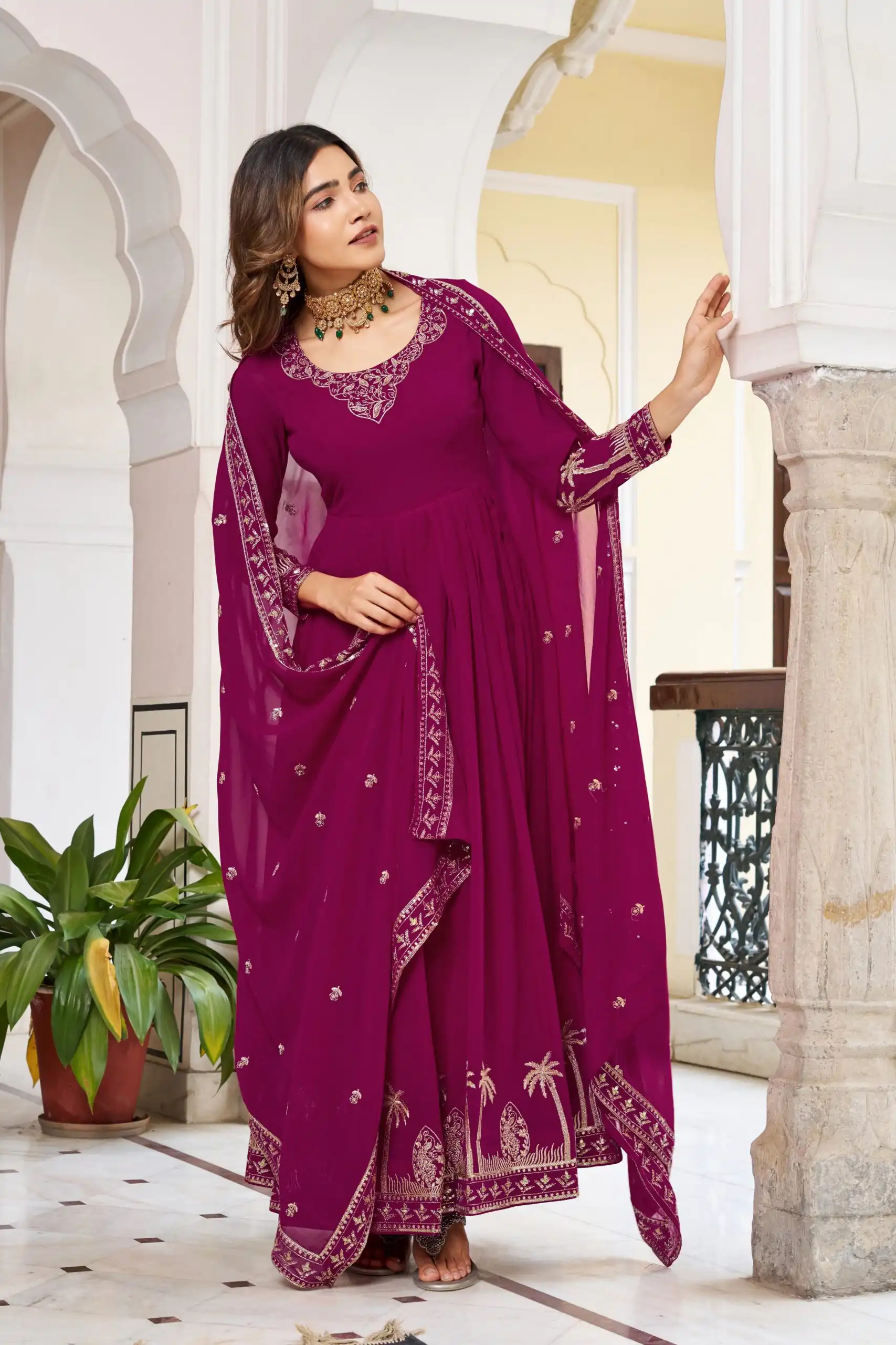 Fancy Pink Faux Georgette Sequence Work Anarkali Suit