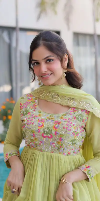 Alternative view of Fancy Pista Roman Silk Embroidery Bead Work Gown