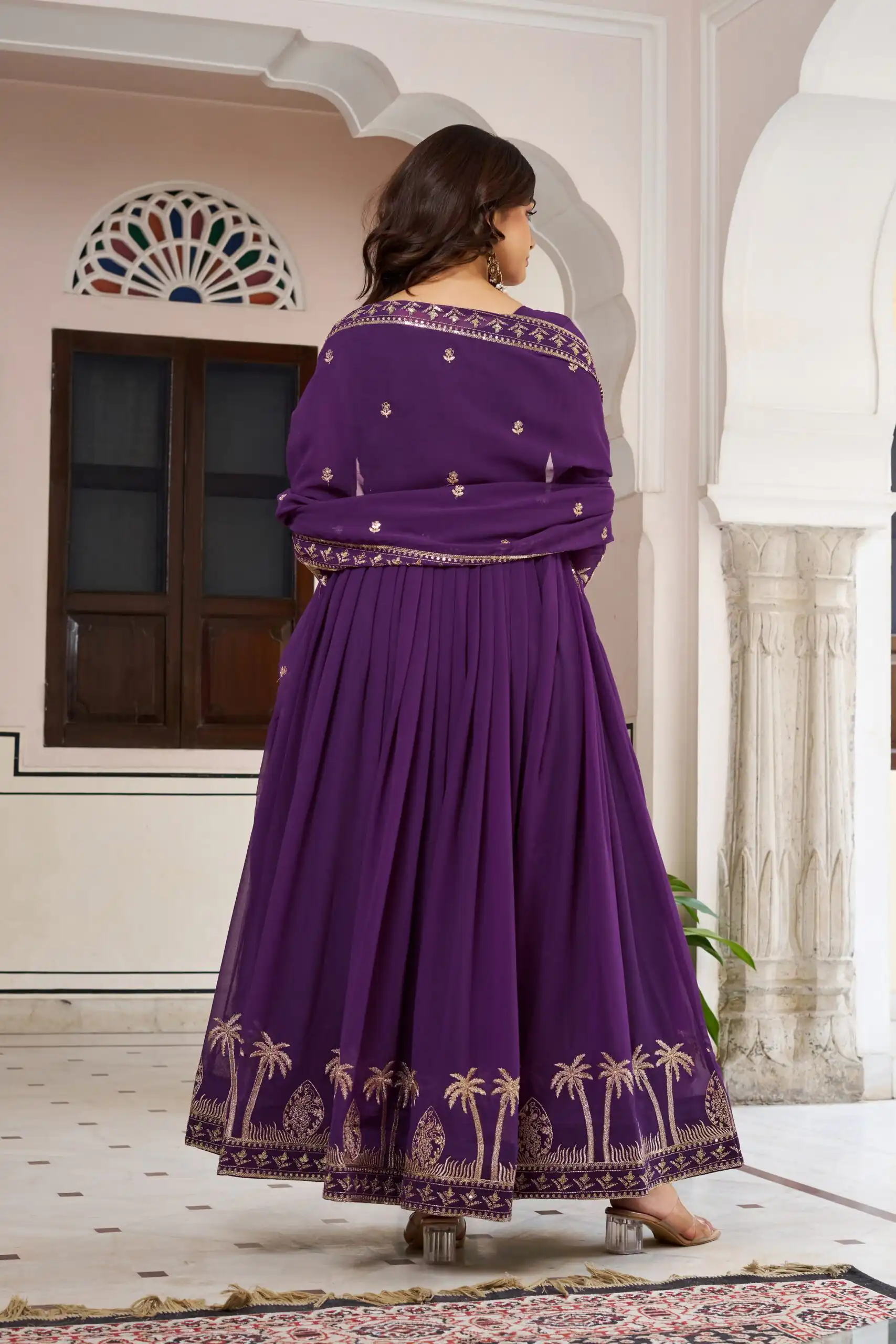Fancy Purple Faux Georgette Sequence Work Anarkali Suit - Image 4