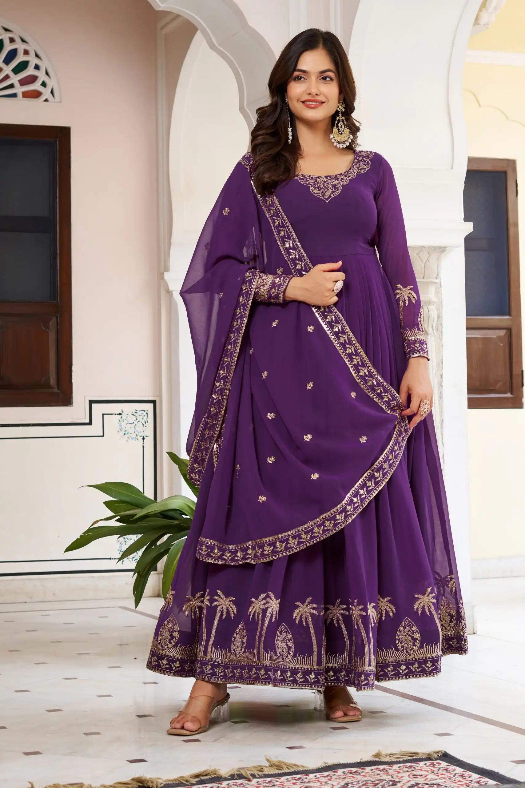Fancy Purple Faux Georgette Sequence Work Anarkali Suit