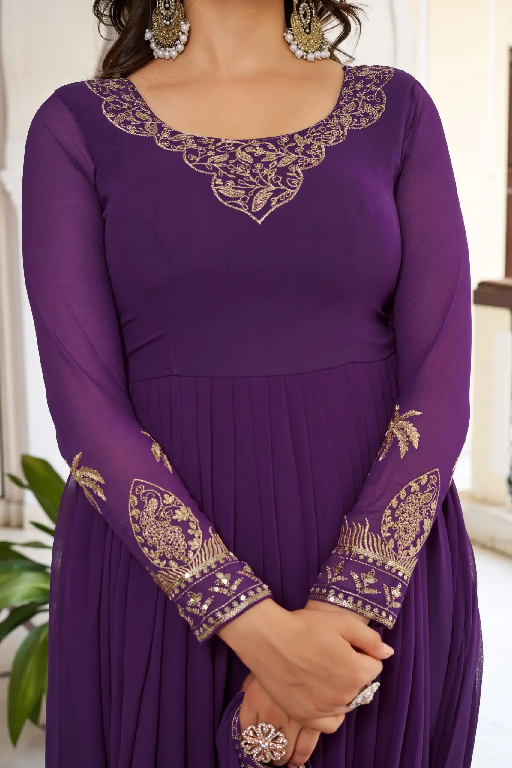 Fancy Purple Faux Georgette Sequence Work Anarkali Suit - Image 7
