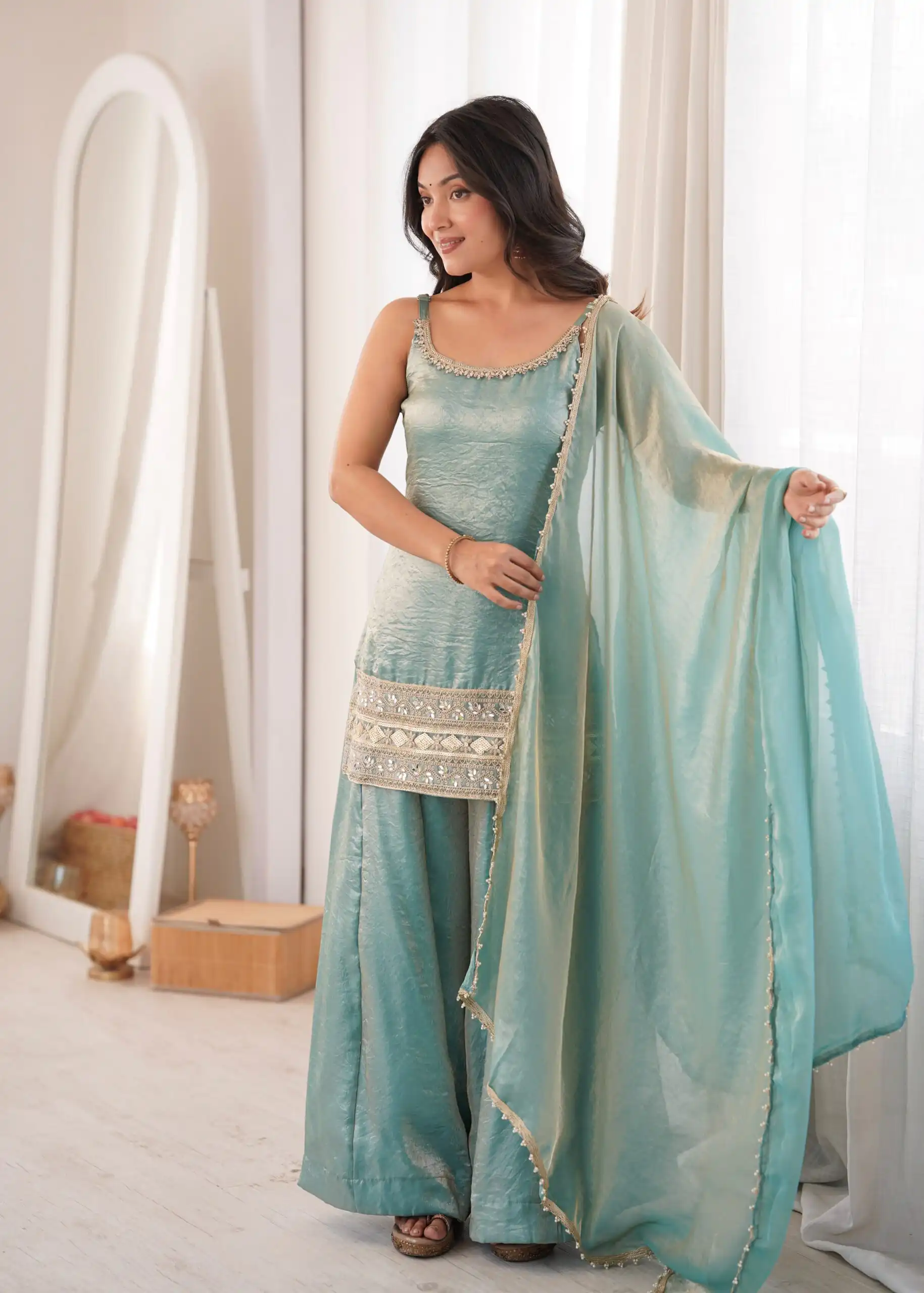 Fancy Sea Green Doremon Crush Embroider Work Salwar Suit - Image 16