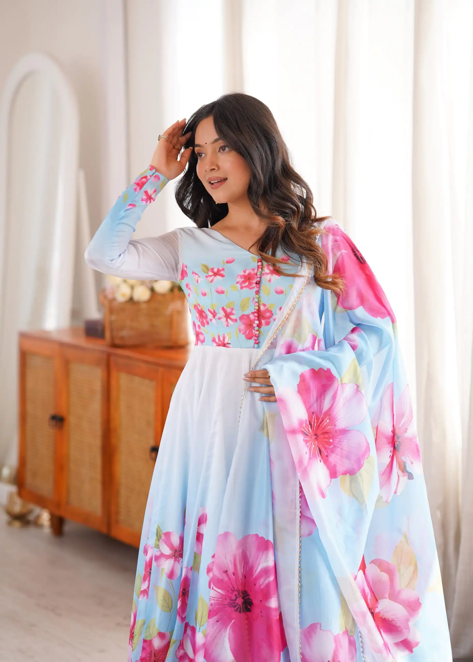 Fancy Sky Blue Organza Silk Gotta Patti Work Anarkali Suit - Image 7
