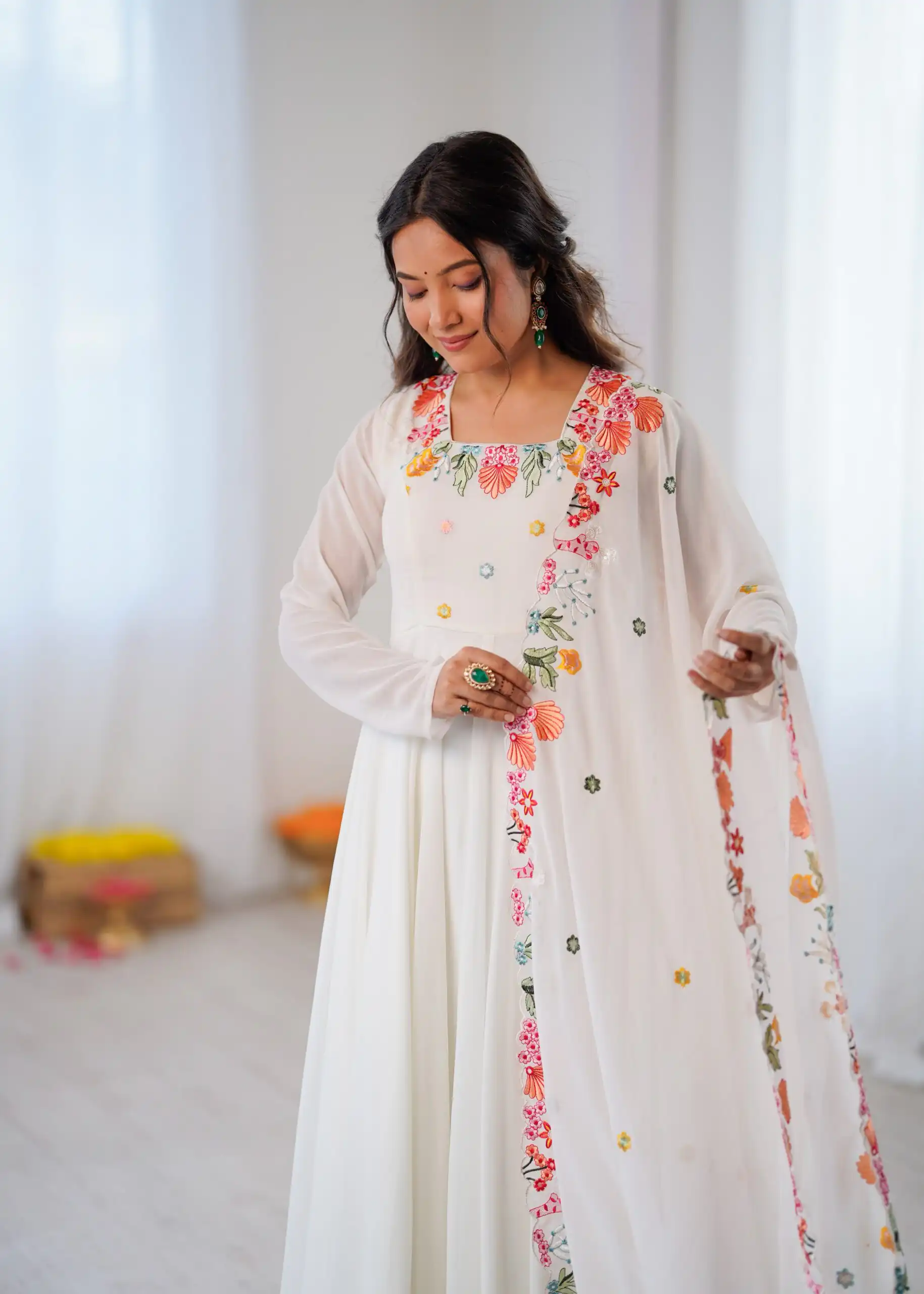 Fancy White Faux Georgette Embroidery Work Salwar Suit - Image 11