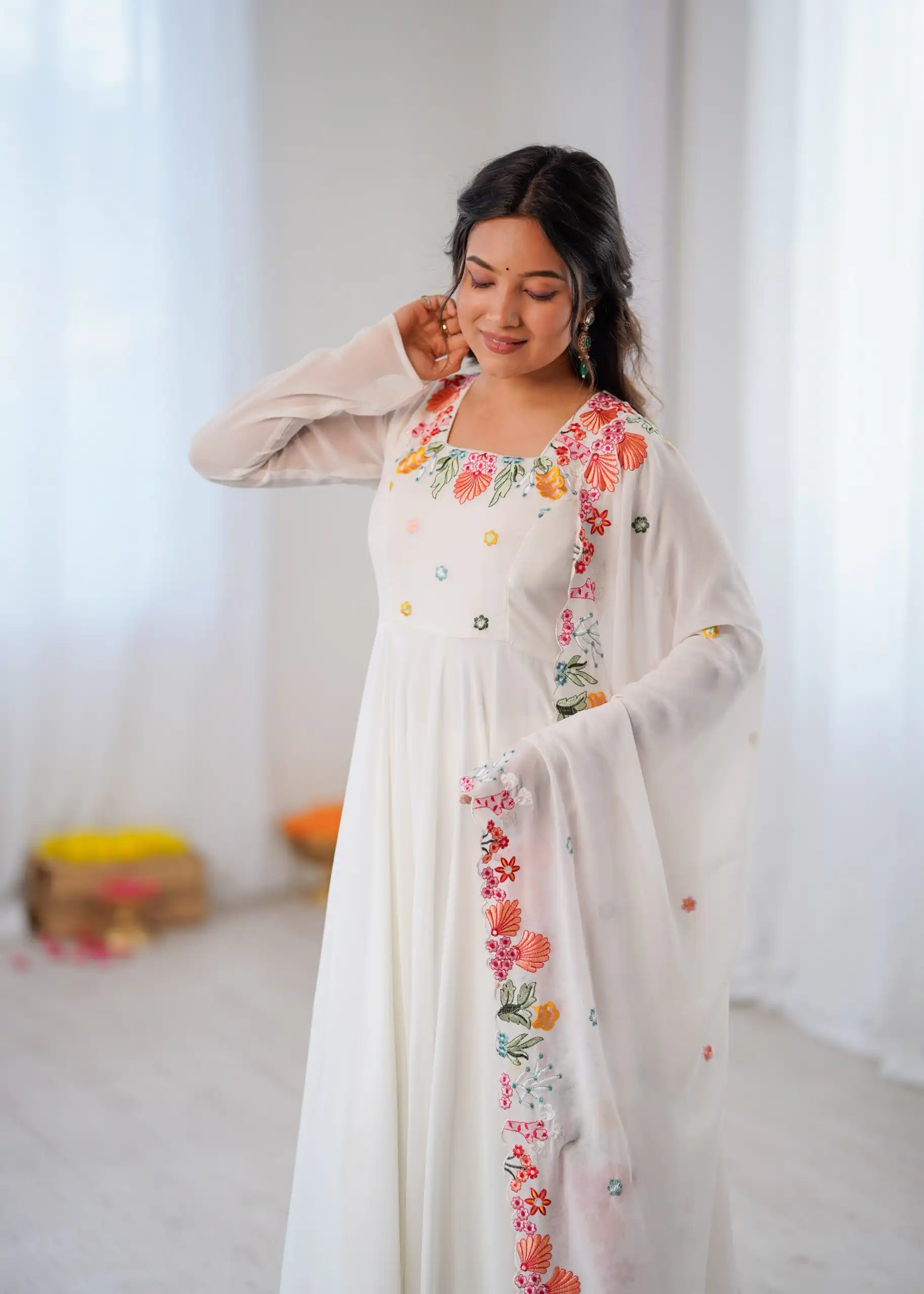 Fancy White Faux Georgette Embroidery Work Salwar Suit - Image 10