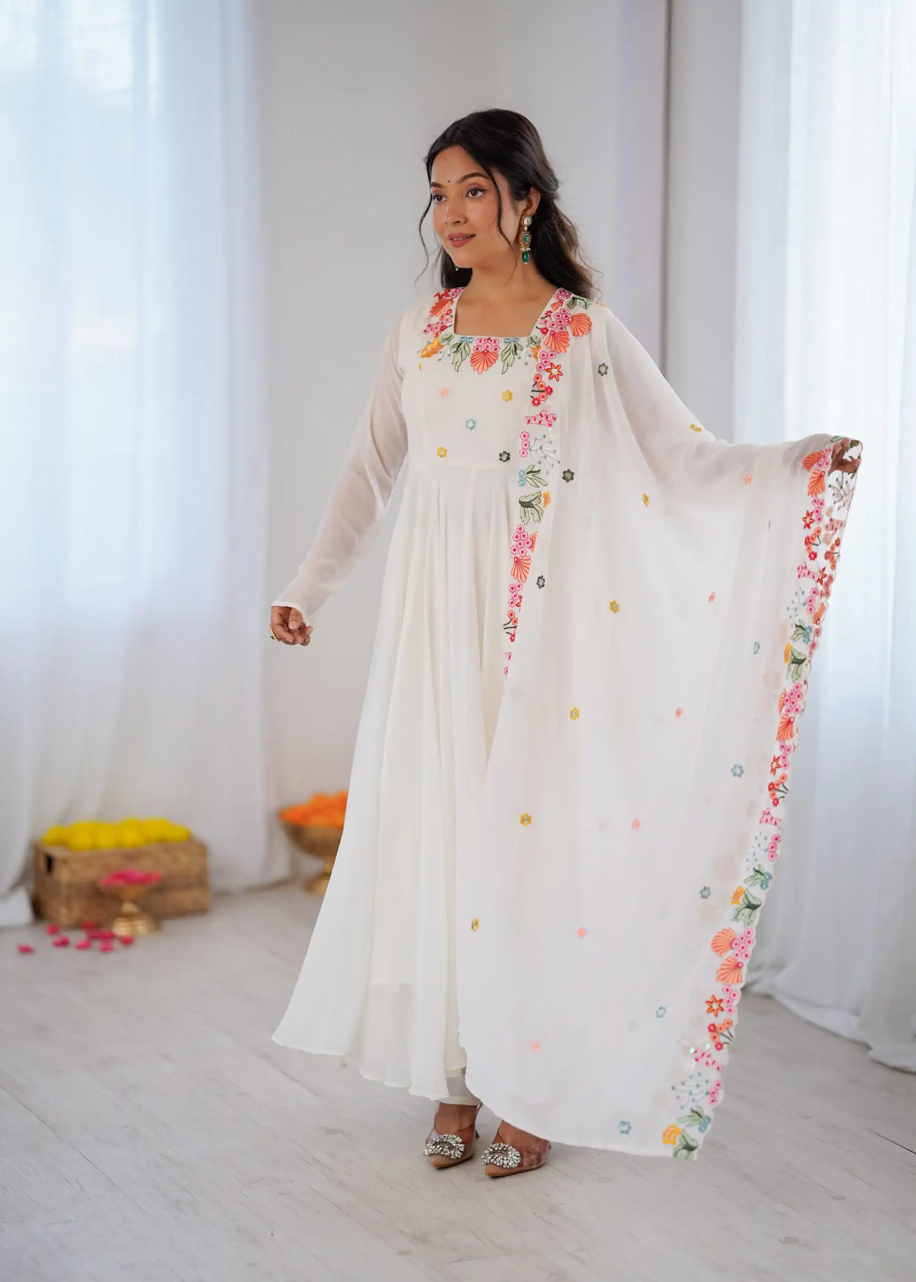 Fancy White Faux Georgette Embroidery Work Salwar Suit - Image 7