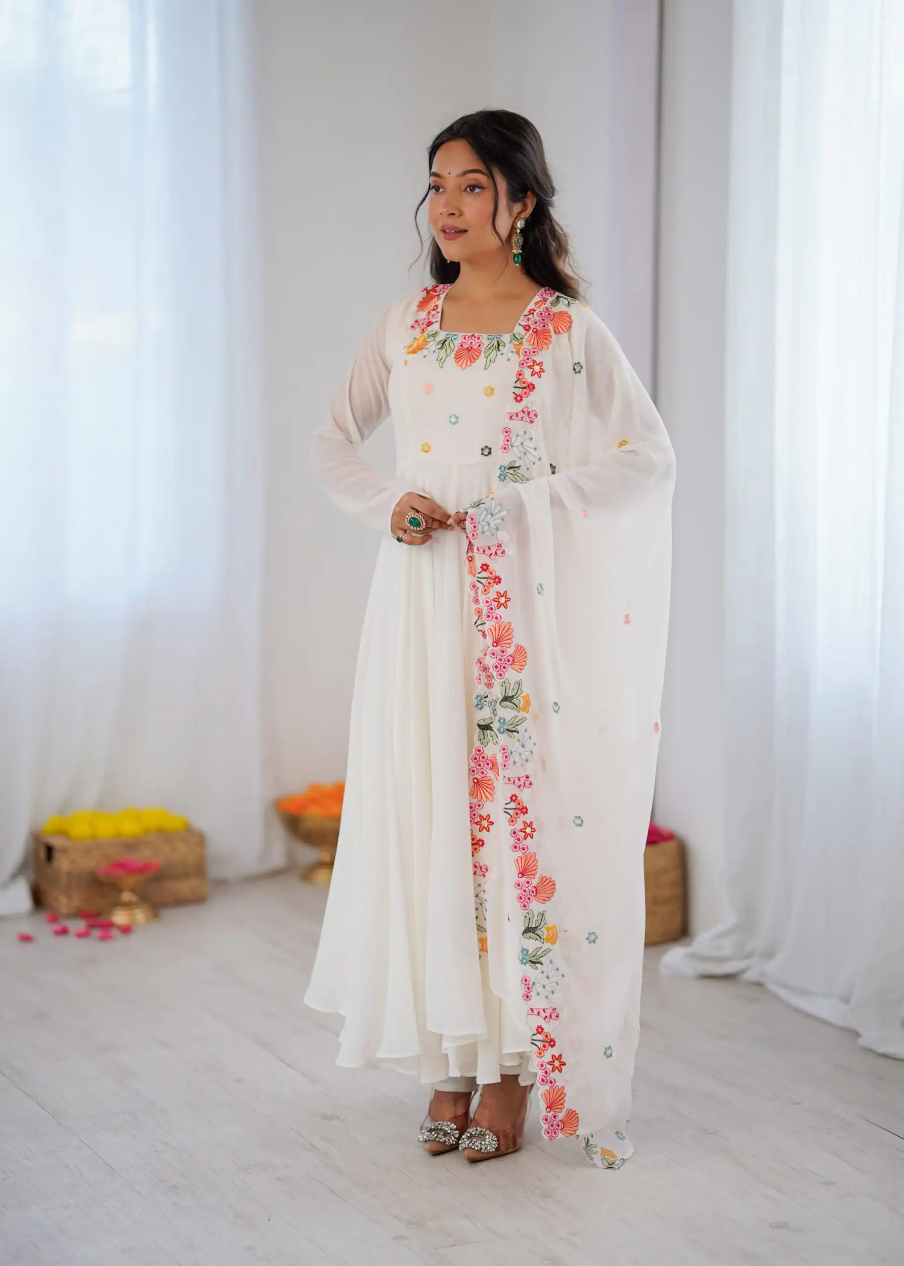 Fancy White Faux Georgette Embroidery Work Salwar Suit - Image 4