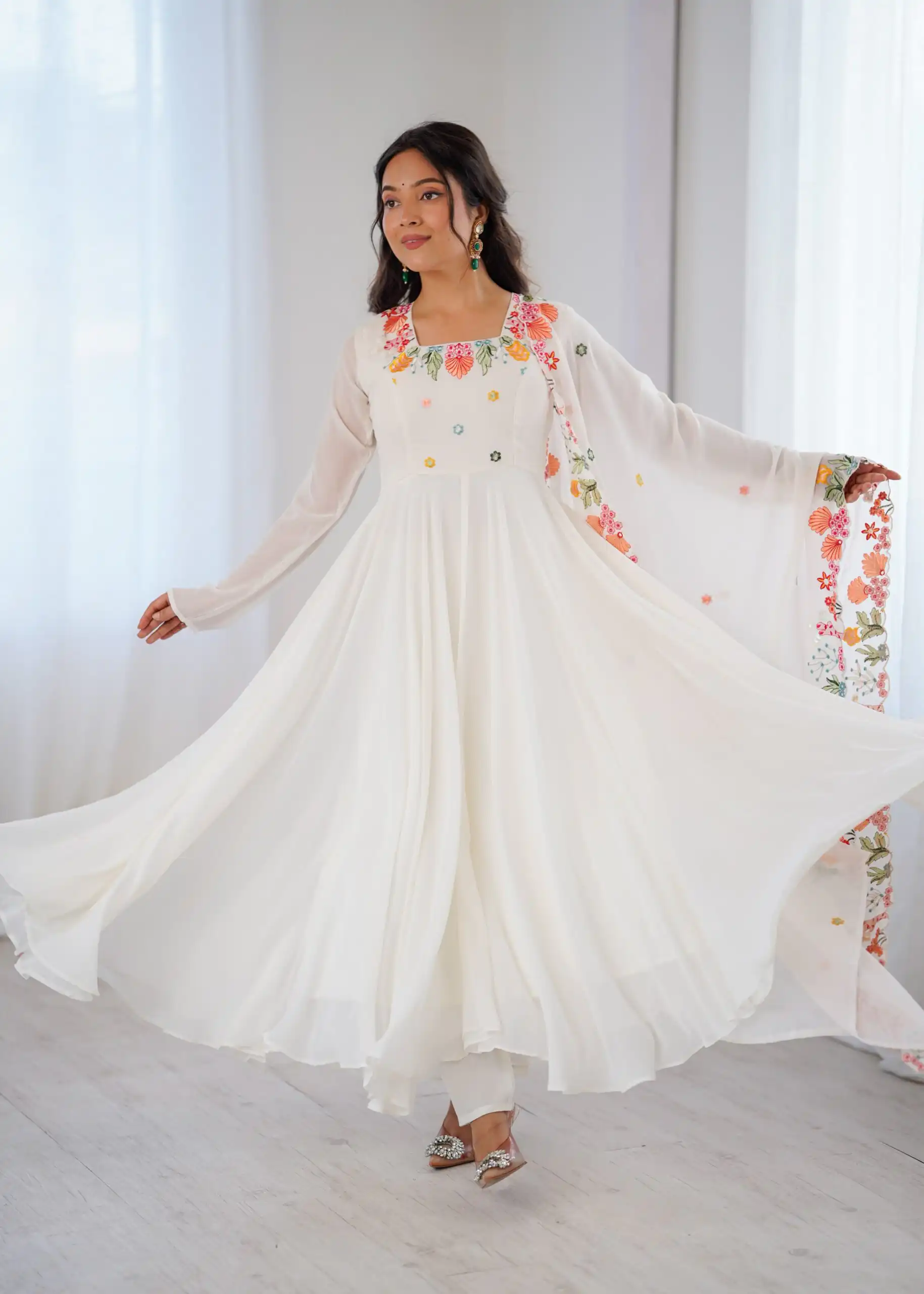Fancy White Faux Georgette Embroidery Work Salwar Suit - Image 3
