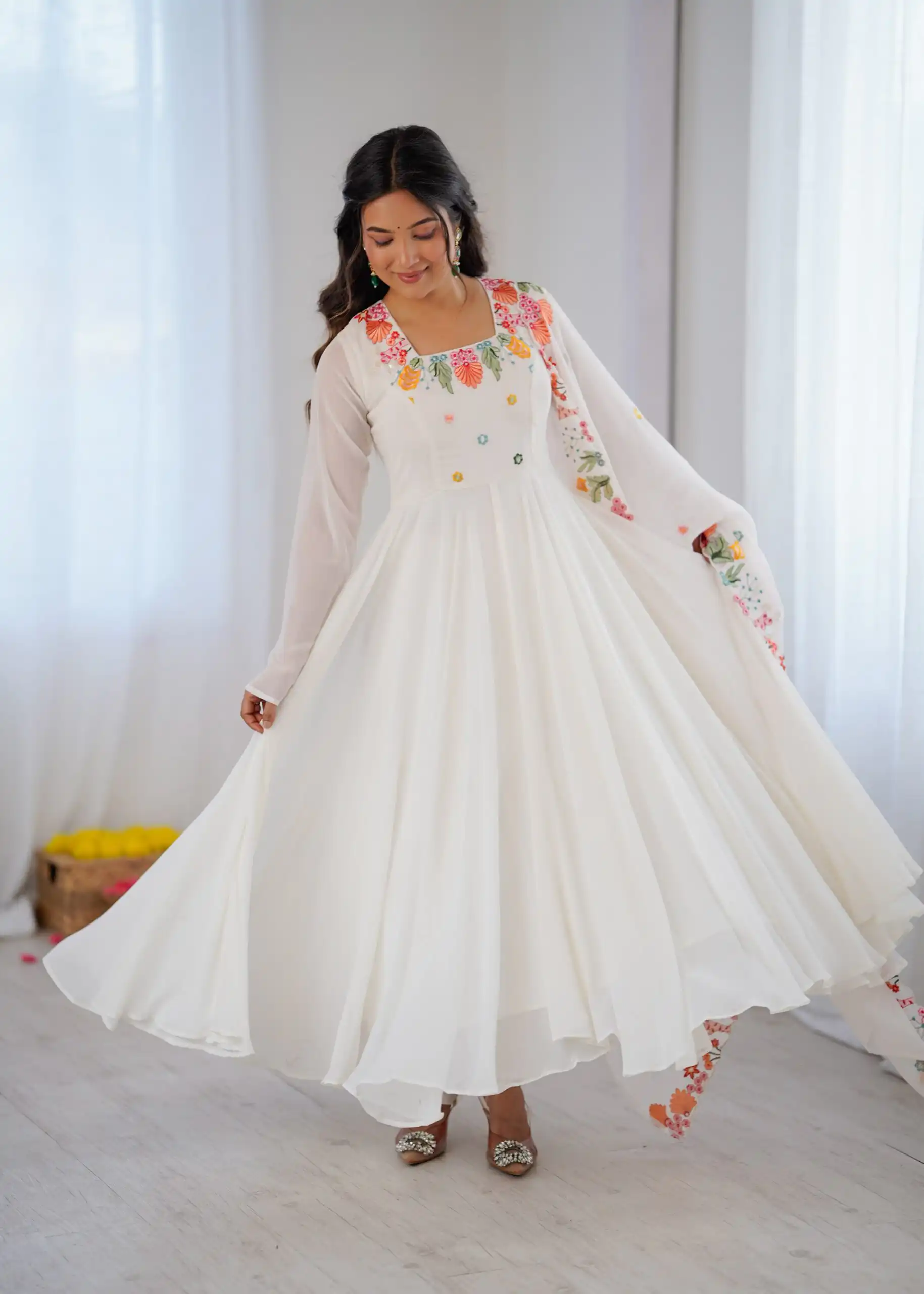 Fancy White Faux Georgette Embroidery Work Salwar Suit - Image 2