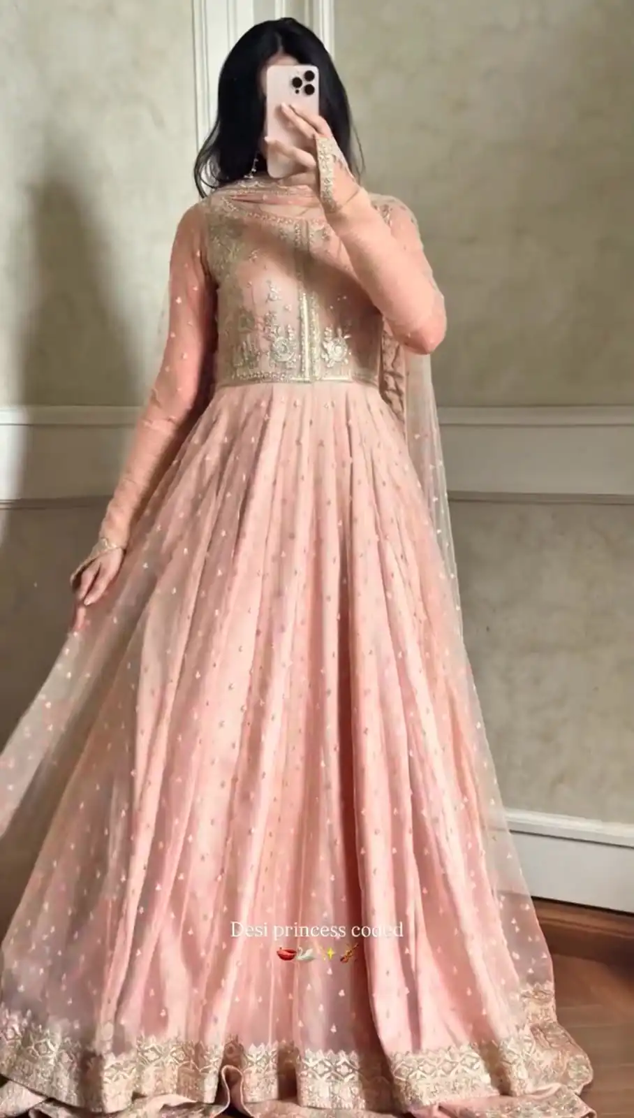 Glowing Peach Faux Georgette Sequins Work Gown - Image 2