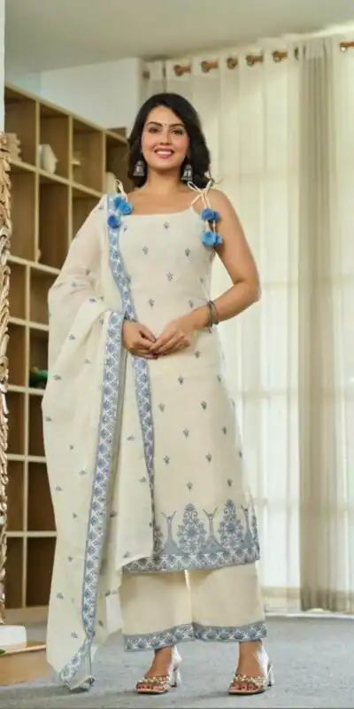 Alternative view of Gorgeous Blue Maska Cotton Silk Embroider Work Salwar Suit