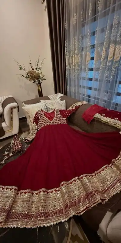 Alternative view of Gorgeous Maroon Georgette Embroidery Work Gown