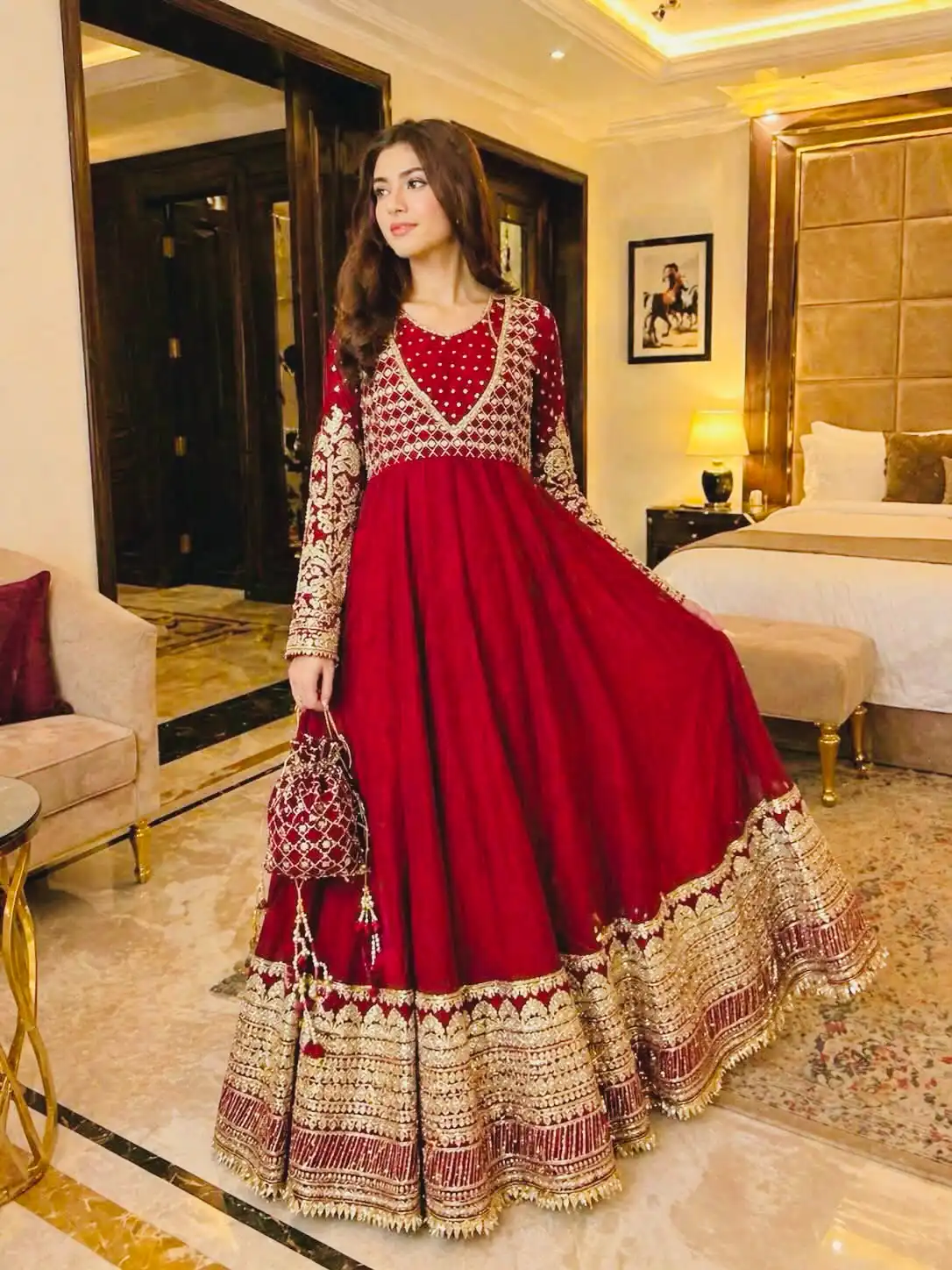 Gorgeous Red Georgette Embroidery Work Gown