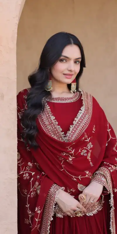 Alternative view of Magical Maroon Faux Blooming Zari Embroidery Work Gown