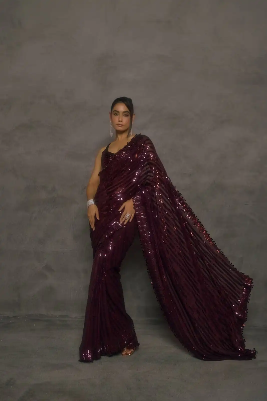 Magical Wine Faux Georgette Embroider Work Saree