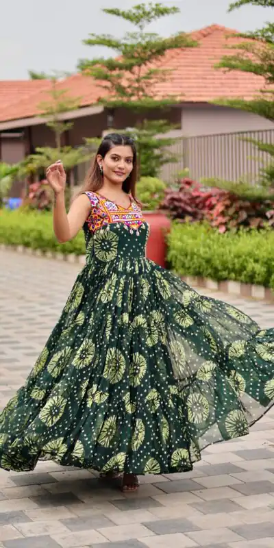 Alternative view of Majestic Green Faux Georgette Mirror Work Gown