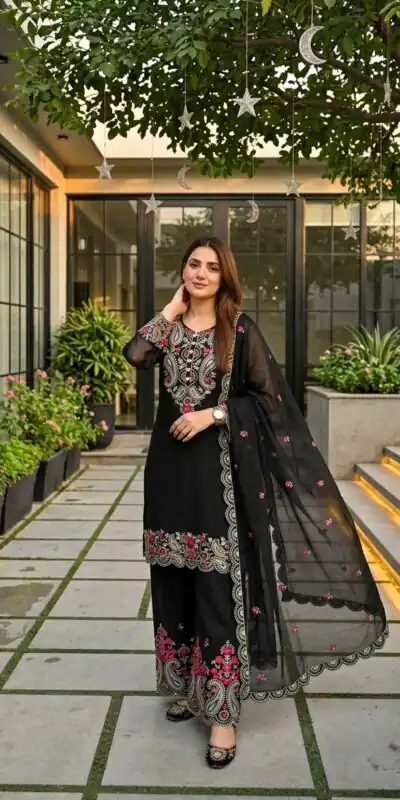 Alternative view of Nice Black Roman Silk Sequins Work Sawar Suit