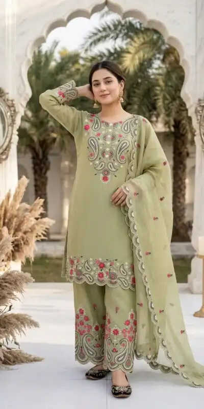 Alternative view of Nice Pista Roman Silk Sequins Work Sawar Suit