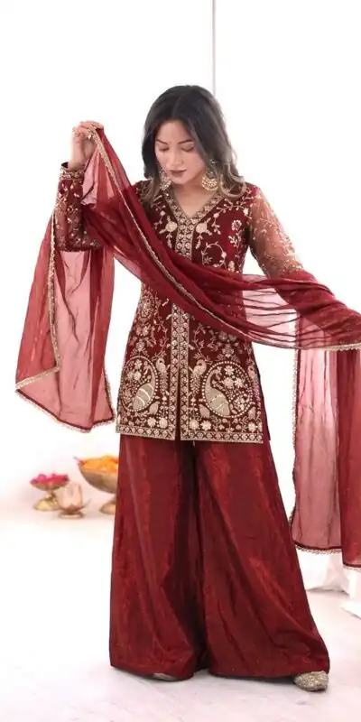 Alternative view of Nice Rust Pure Fendy Silk With Embroidery Salwar Suit