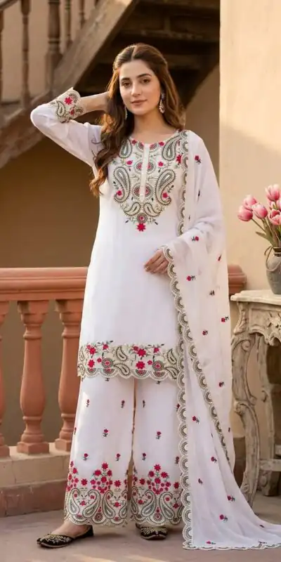Alternative view of Nice White Roman Silk Sequins Work Sawar Suit