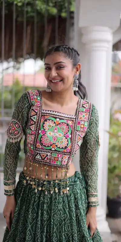 Alternative view of Perfect Green Faux Georgette Print Embroider Work Lehenga Choli