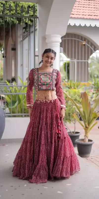 Alternative view of Perfect Maroon Faux Georgette Print Embroider Work Lehenga Choli