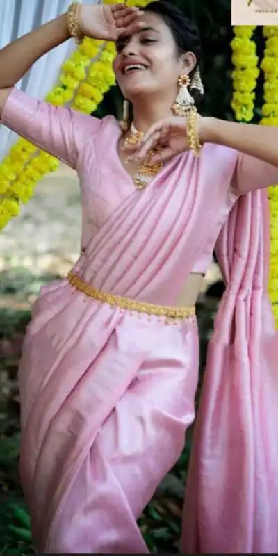 Alternative view of Pretty Pink Soft Lichi Silk Lace Border Work