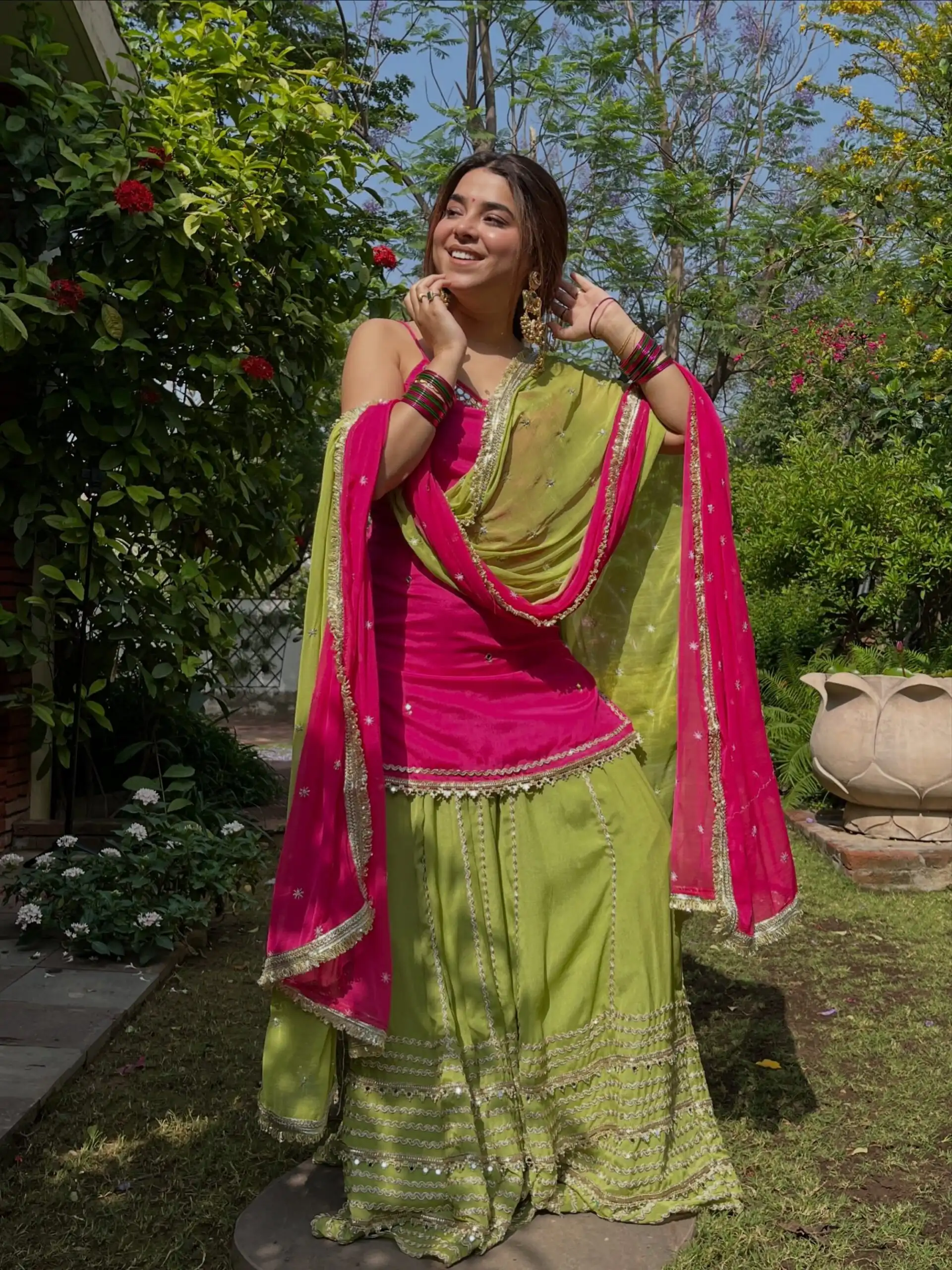 Pretty Pista Fendy Silk Real Mirror Work Lehenga Choli - Image 2