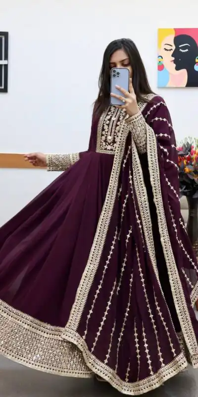 Alternative view of Pretty Wine Fox Georgette Sequins Work Gown