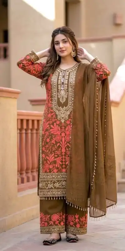 Alternative view of Shiny Brown Diamond Georgette Sequins Work Salwar Suit