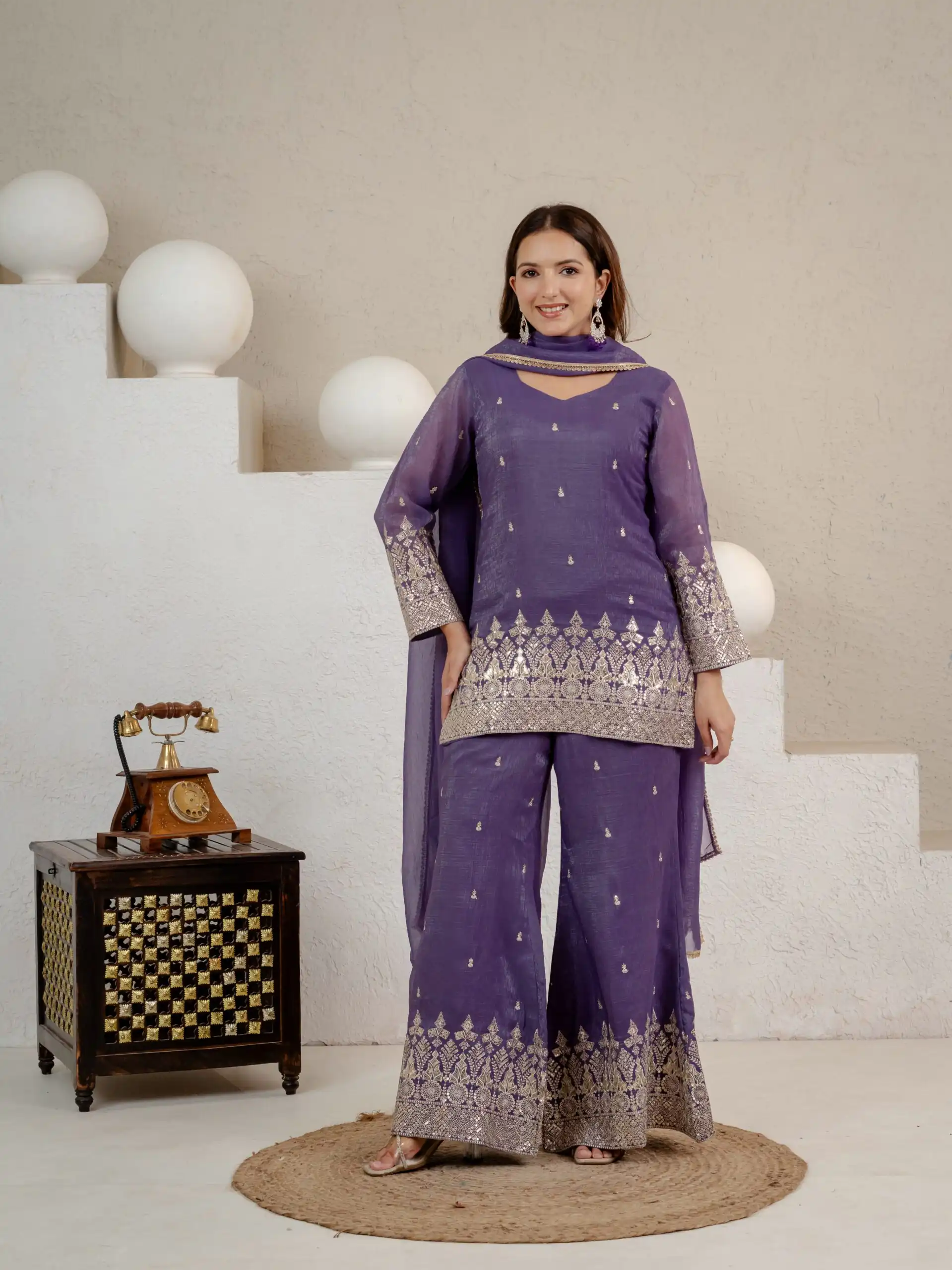 Shiny Lavender Crunchy Silk Embroider Salwar Suit - Image 6