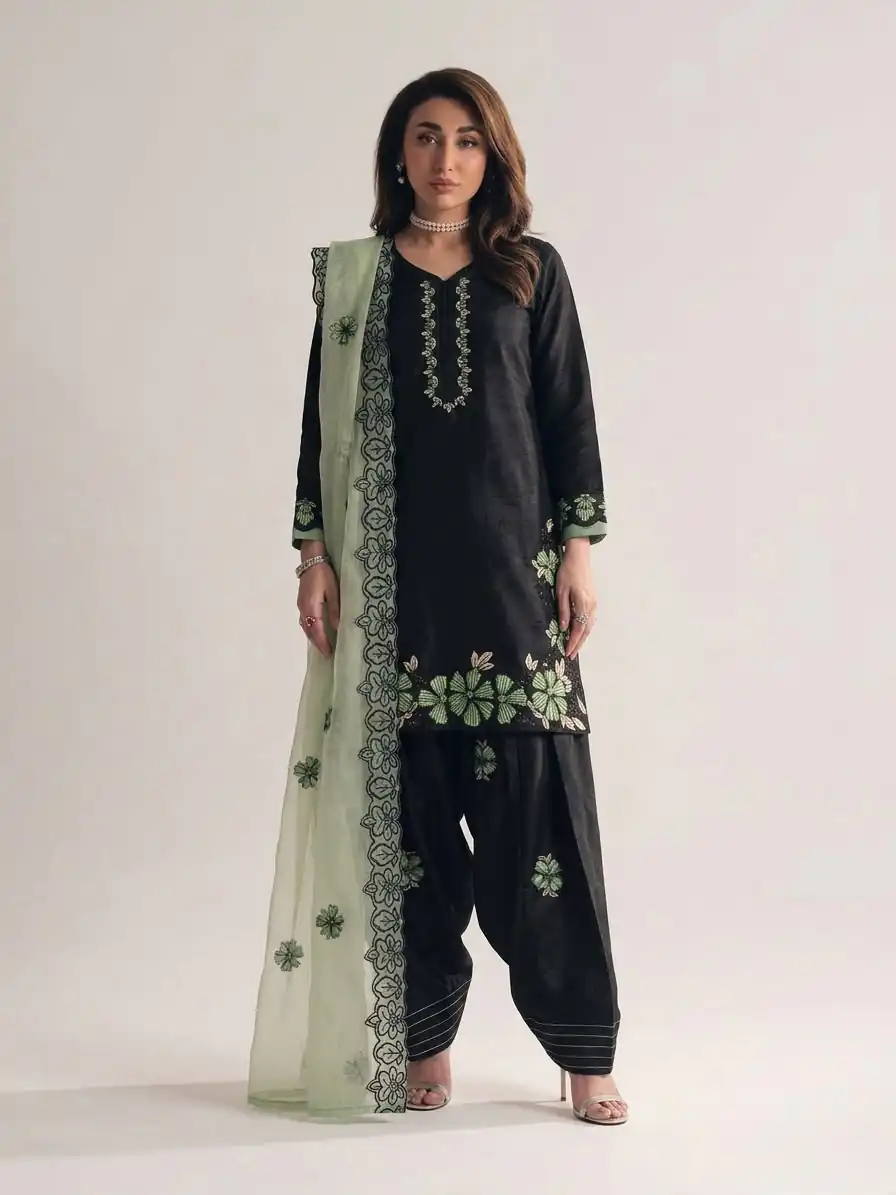 Shiny Pista Roman Glass Embroidery Work Salwar Suit - Image 7
