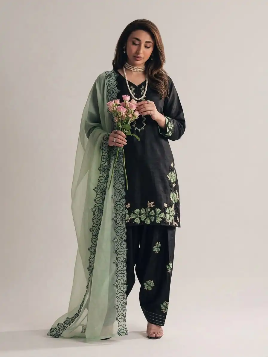 Shiny Pista Roman Glass Embroidery Work Salwar Suit - Image 6