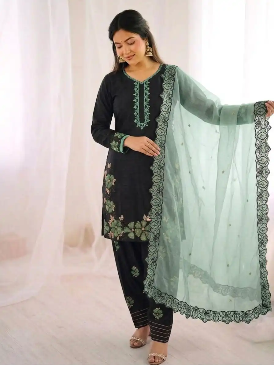 Shiny Pista Roman Glass Embroidery Work Salwar Suit - Image 4