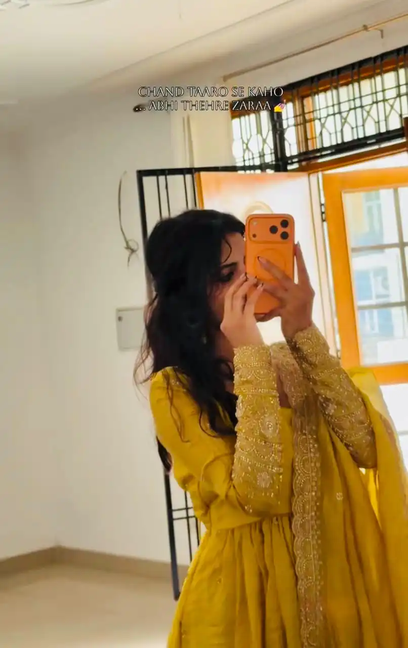 Shiny Yellow Gold Crush Embroidery Work Gown - Image 4