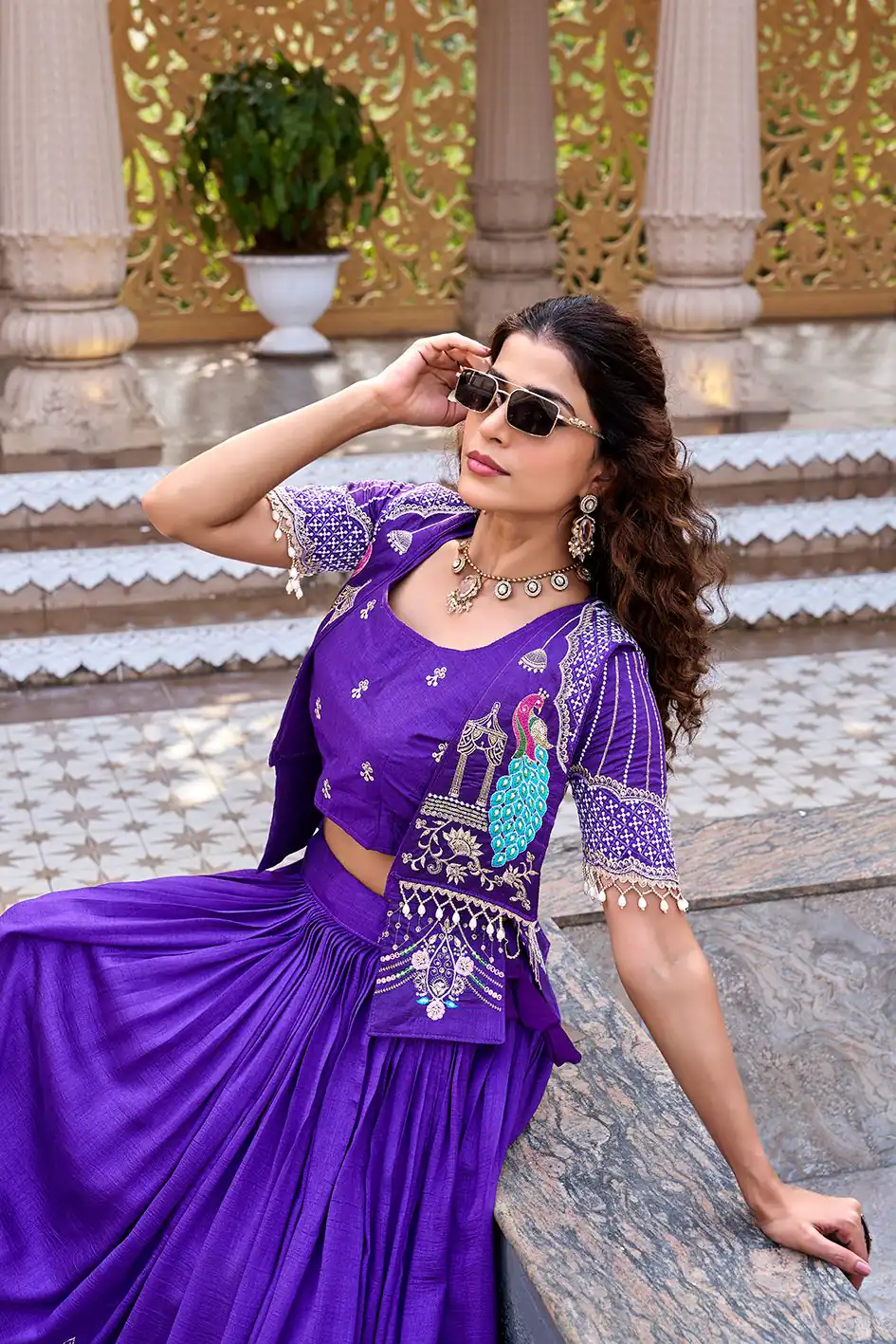 Special Purple Vichitra Embroidery Work Lehenga Choli - Image 2