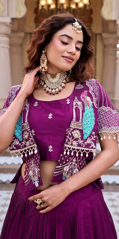Alternative view of Special Wine Vichitra Embroidery Work Lehenga Choli